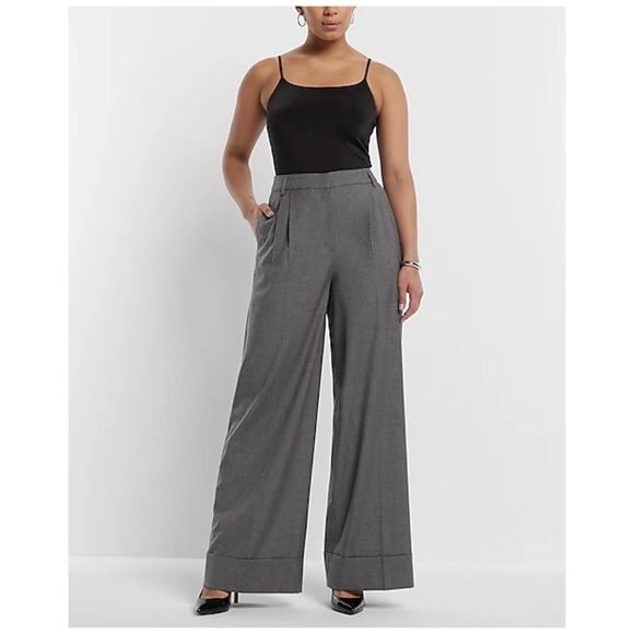 Express High Waisted Pleated Wide Leg Dress Work Pants Gray Size 6L - Picture 4 of 6